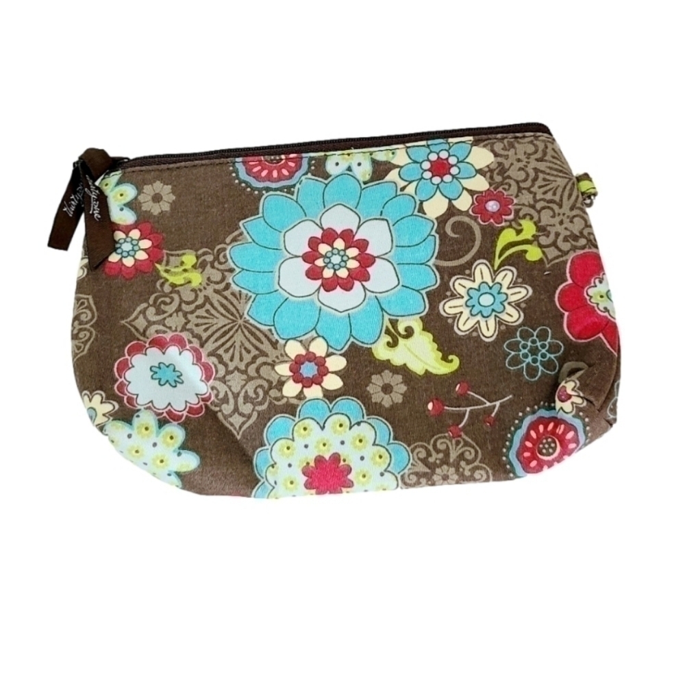 Thirty One Brown Fabric Floral Cosmetic Bag